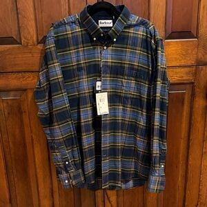 Barbour Men's Green and Blue Plaid Button Down Shirt